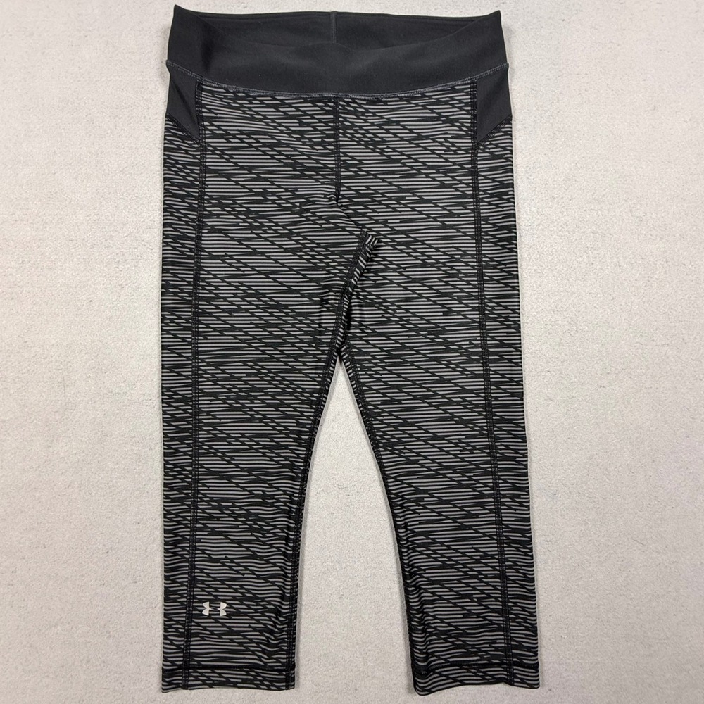 Under Armour HeatGear Compression Leggings Womens Medium Grey Black Capri Pants